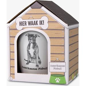 Mok - Hond - Cadeau - Amerikaanse Pittbull - In cadeauverpakking met gekleurd lint