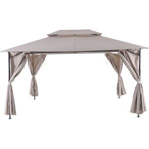 NATERIAAL - Tuinpaviljoen OXIS - 3x4 m - 12m² - Waterafstotend tent - Staal - Donkergrijs en Taupe