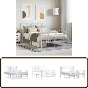 vidaXL Bedframe metaal wit 120x190 cm Robuust Bed Frame - Metalen Bedframe - Wit Bedframe - King Size Bed - Tweepersoonsbed