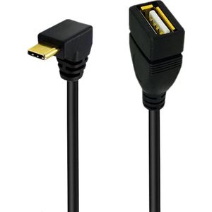 USB-C (m) haaks (boven/beneden) naar USB-A (v) adapter - USB2.0 / zwart - 0,25 meter