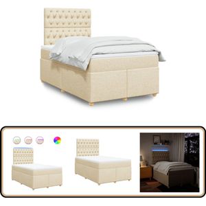 vidaXL Boxspring met matras stof crèmekleurig 120x190 cm
