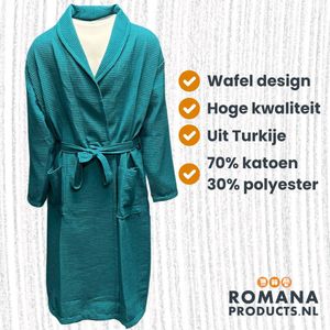 Romana Products Wafel Badjas Ongevoerd - Petrol - Maat L/XL - Luxe Wellness Sauna Ochtendjas