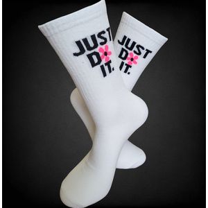 Sportsokken - Just Do It Sokken - Doe het leuke sokken - vrolijke sokken - witte sokken - tennis sokken - fitness sokken - valentijns cadeau - sokken met tekst - Verjaardags cadeau - grappige sokken - Socks waar je Happy van wordt - maat 37-44
