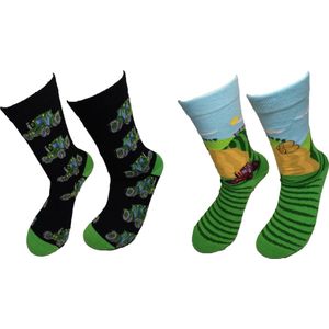 Verjaardag cadeau - 2 Paar Sokken - Leuke sokken - boer - Vrolijke sokken - Luckyday Socks - Sokken tractor - Aparte Sokken - Socks waar je Happy van wordt - Maat 41-47