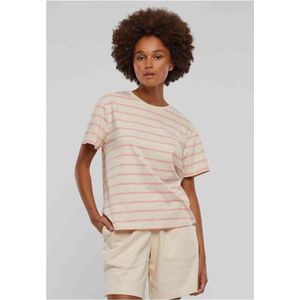 Urban Classics - Striped Boxy Dames T-shirt - XL - Roze/Creme