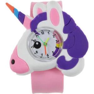 Unicorn/ Eenhoorn peuter horloge - Slap on - voor de kleinere meisjes - Roze/ Paars - I-deLuxe verpakking