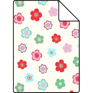 Proefstaal ESTAhome behang vintage bloemetjes lichtblauw, groen en rood - 26,5 x 21 cm - 138726-S