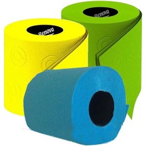 3x Gekleurd toiletpapier rollen 140 vellen - Turquoise/groen/geel thema feestartikelen decoratie - WC-papier/pleepapier