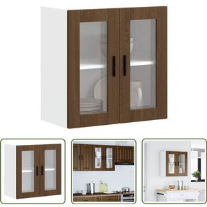 The Living Store Keukenwandkast met glazen deur Porto bruin eikenkleur - Keukenwandkast - Keukenopbergruimte - Houten Keukenkast - Bruine Eiken Kleur - Glazen Deur