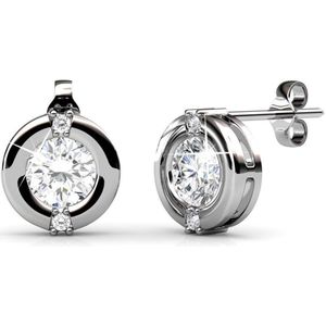 Yolora Dames Oorbellen met Ronde Kalpa Camaka Kristallen - Zilver kleurig - 18K Wit Verguld