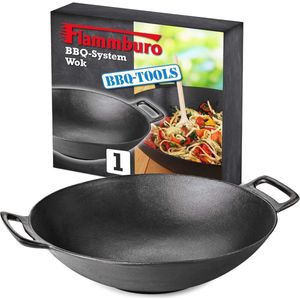 Wok Ø 36 cm voor BBQ-systeem – Gietijzer met Porselein Geëmailleerde Coating – Geschikt voor Groenten en Vlees