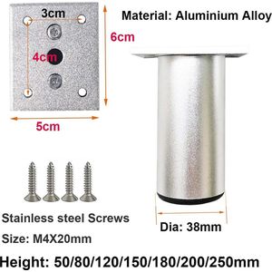 4x Meubelpoten Meubelpoot Meubel Voeten Tafelpoten Metalen Poten Poten voor meubilair Kastpoten Bankpoten, 100MM, Zilver