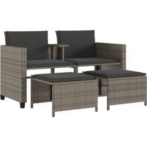 vidaXL-Tuinbank-2-zits-met-tafel-en-voetenbanken-poly-rattan-grijs