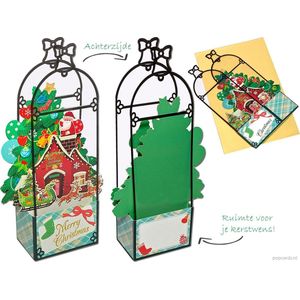 Popcards popupkaarten - ZIE FILM Kerstkaart Lantaarn Kersthuis Kerstman met Arrenslee Cadeautjes Kerstboom Sneeuw feestdagenkaarten pop-up kaart 3D wenskaart