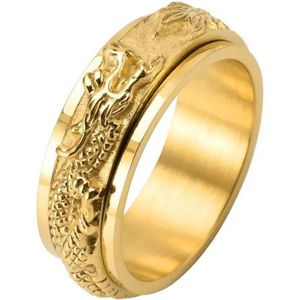 Anxiety Ring - (Draak) - Stress Ring - Fidget Ring - Anxiety Ring For Finger - Draaibare Ring - Spinning Ring - Goudkleurig RVS - (20.75 mm / maat 65)