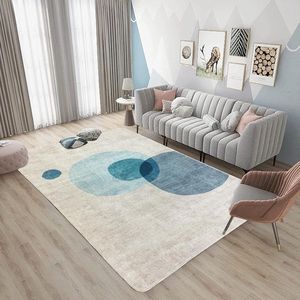 Laagpolig woonkamertapijt, modern geometrisch design, cirkelpatroon, antislip, decoratieve tapijten voor slaapkamer (lichtblauw/beige, 160 x 200 cm)