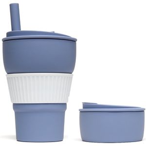 Opvouwbare beker met rietje - Motivai® - Blauw - To go - 470 ML - Siliconen cup - Herbruikbaar - Biggie Cup - Pocket cup - Koffie/Theebeker Travel cup