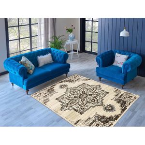 Aledin Carpets Sari - Vintage - Vloerkleed 160x230 cm - Laagpolig - Tapijten woonkamer - Beige