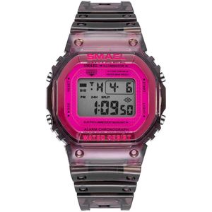 Digitaal Shockbestendig Horloge Zwart Roze  | Smael | Waterdicht | Glow in dark | Mud Master | Mudmaster | Shock | Licht | Rubberen band | 1905  | Timer | Eyecatcher | Master | Kado| Cadeau