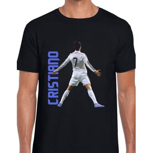CR7 Uniseks T-Shirt - Zwart text blauw- Maat XL - Korte mouwen - Ronde hals - Normale pasvorm - Cristiano ronaldo - Voetbal - Voor mannen & vrouwen - Kado