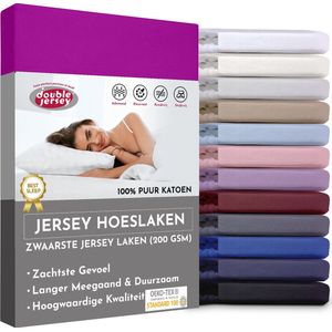 Double Jersey Hoeslaken - Hoeslaken 140x200+30 cm - 100% Katoen  Pruim