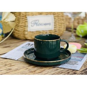 Selinex espressoset groen met gouden rand