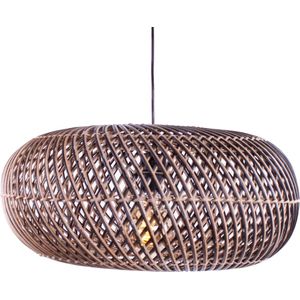 Rotan hanglamp Stripes | 1 lichts | zwart / naturel | rotan / metaal | Ø 60cm | in hoogte verstelbaar tot 150 cm | eetkamer / eettafel / woonkamer lamp | modern / landelijk design
