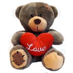 Teddybeer Nora Donkergrijs met Hart Pluche Knuffel 15 cm - Valentijn cadeautje voor Haar - Liefde Love Teddybeer - Valentijnsdag Cadeautjes Man Vrouw - Knuffelbeer met Hart - Ik hou van jou - I Love You - Kadootjes