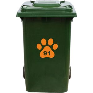 Kliko Sticker / Vuilnisbak Sticker - Hondenpoot - Nummer 91 - 18x16,5 - Oranje