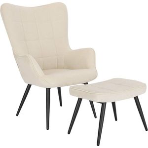 Relax Stoelenset - Wing Lounge Chair - TV-stoel - Corduroy Gestoffeerd - Metalen Frame - Voetenbank - Stijlvol Design - 99 cm x 44 cm x 60 cm
