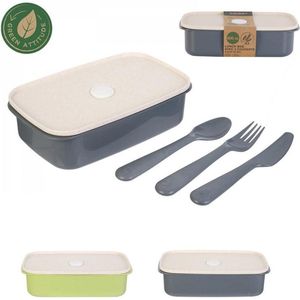 LunchBox met Bestek – Brooddoos met Lepel, vork en messen – vershouddoos – Duurzaam en milieuvriendelijk – Broodtrommel