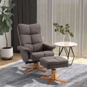 Ontspan leunstoel met ontlasting en opslagruimte tv -fauteuil met leugenfunctie 360 ​​° roteerbare fauteuil pu houten frame bruin 80 x 86 x 99 cm