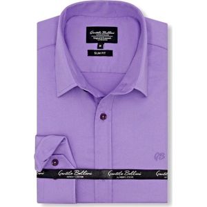 Heren Overhemd - Slim Fit - Luxury Plain Satijn - Paars - Maat XL