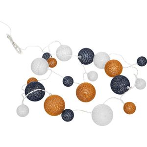 Atmosphera LED Feestverlichting - Lichtslingers katoen - Cotton ball - 20 Ballen - Dia 6 cm - Wit/Donkerblauw/Koper