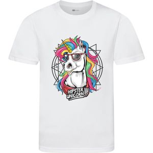 Hipster Unicorn - Unicorn T-shirt - T-shirt kinderen - Maat 134/146 - 9 - 11 jaar - T-shirt wit korte mouw