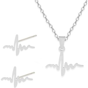 Cadeau Ketting & Oorbellen set met Levenslijn - Roestvrij Staal - Zilverkleurig - Cadeau Sieraad op Kaartje - Pax Amare