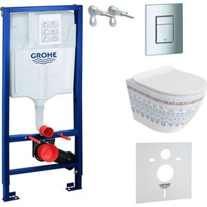 Inbouwreservoir Complete Toiletset Grohe Solido 39069000 - Inbouw WC Hangtoilet Wandcloset Sofi Slim Folklor - Bedieningsplaat EVEN 4in1 Chroom - Voorwandelement - Installatiesysteem