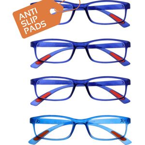 Amazotti Milano - Leesbrillen met sterkte - Set van 4 - Sterkte 2.50 - Donkerblauw, Lichtblauw - Voor Dames en Heren - Met Antislip pads - Inclusief Hoes en Brillendoekje - Licht Buigbaar ontwerp