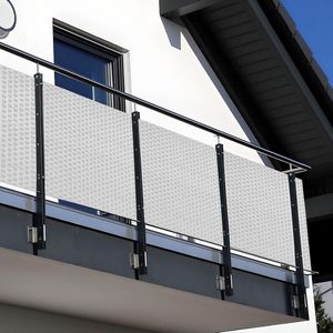 NYVI Polyrattan Balkon Privacy Scherm Privafence 100x300 cm Wit - Balkonbekleding met metalen ogen - UV-bestendig, Weerbestendig, 100% Ondoorzichtig - Balkonomheining 1x3 m