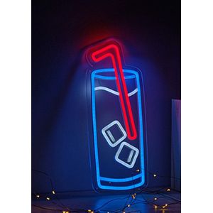 OHNO Neon Verlichting Drink with Ice Cubes and Straw - Neon Lamp - Wandlamp - Decoratie - Led - Verlichting - Lamp - Nachtlampje - Mancave - Neon Party - Wandecoratie woonkamer - Wandlamp binnen - Lampen - Neon - Led Verlichting - Blauw, Oranje
