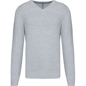 Pullover/Cardigan Heren XS Kariban V-hals Lange mouw Light grey heather 87% Katoen, 11% Polyamide, 2% Elasthan