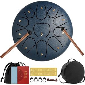 Tongdrum 11 tonen 15,2 cm, tongtrommel, schijftrommel, stalen pan tonen, slaginstrument handpan drum met accessoiredoos, tas, vingerplectrums, muziekboek en sticks voor meditatie, yoga, geluidsgenezing