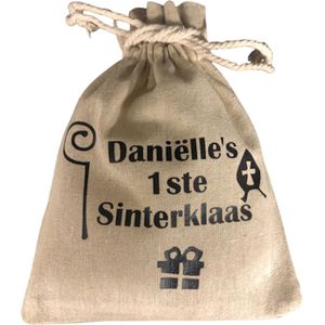 Cadeautasje / strooizak met sluitkoord 1ste Sinterklaas - Pepernoten zak Gepersonaliseerd Met Eigen Naam 15 x 20 Cm