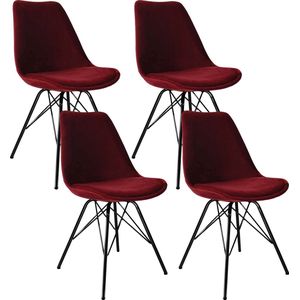 Kick kuipstoel Velvet rood - zwart frame - set van 4