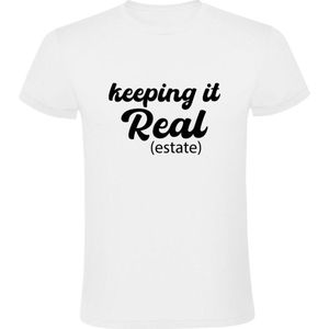 Keeping it real (estate) Heren T-shirt | makelaar | verkoopmakelaar | woningmakelaar | Wit