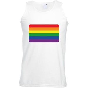 Gay pride singlet shirt/ tanktop met Regenboog vlag wit heren M