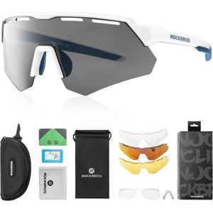 ROCKBROS Gepolariseerde Fietsbril met 4 Verwisselbare Lenzen Zonnebril Sportbril voor Dames en Heren