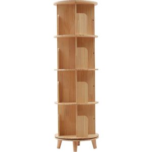 Jake Boss Life tools - Draaibare Boekenkast - 4 lagen - Houtkleur - Boekenrek - 46 X 46 X 134 - Woonkamer - Slaapkamer - Leuk voor Kinderboeken