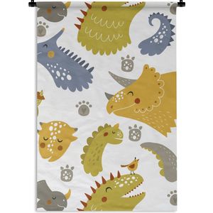 Wandkleed Illustratie voor kinderen - Kinderillustratie met gele dinosaurussen Wandkleed katoen 60x90 cm - Wandtapijt met foto