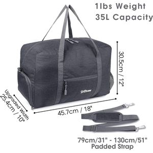 Sporttas met natte zak en schoenenvak, reistas voor dames en heren, lichtgewicht, A1-donkergrijs, 35L